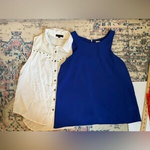 Paper Crane blue tank blouse S, Pearl White studded button down tank blouse M